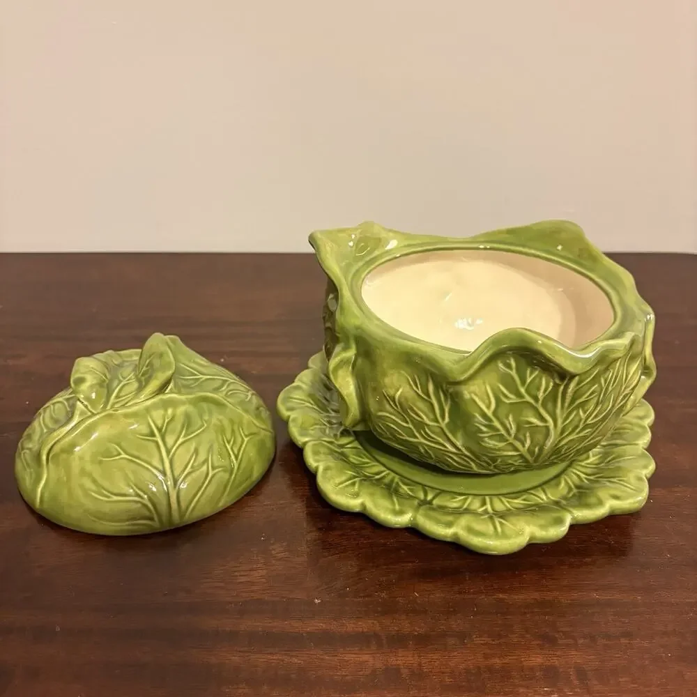 Vintage 1972 Holland Mold Cabbage Tureen with Lid & Underplate – Green Ceramic